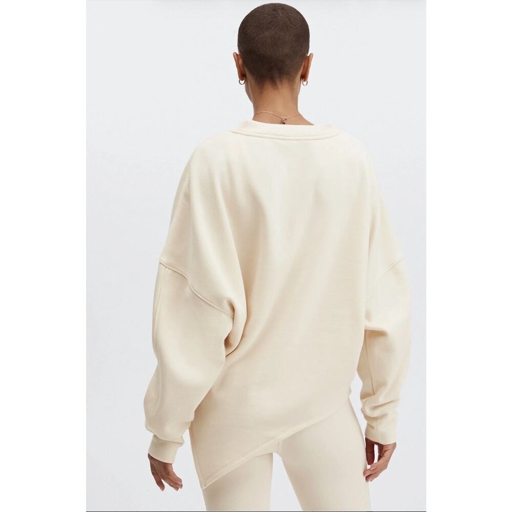 Fabletics Cream Mira Pullover V-Neck Asymmetric Fleece Sweatshirt Large - Picture 2 of 9